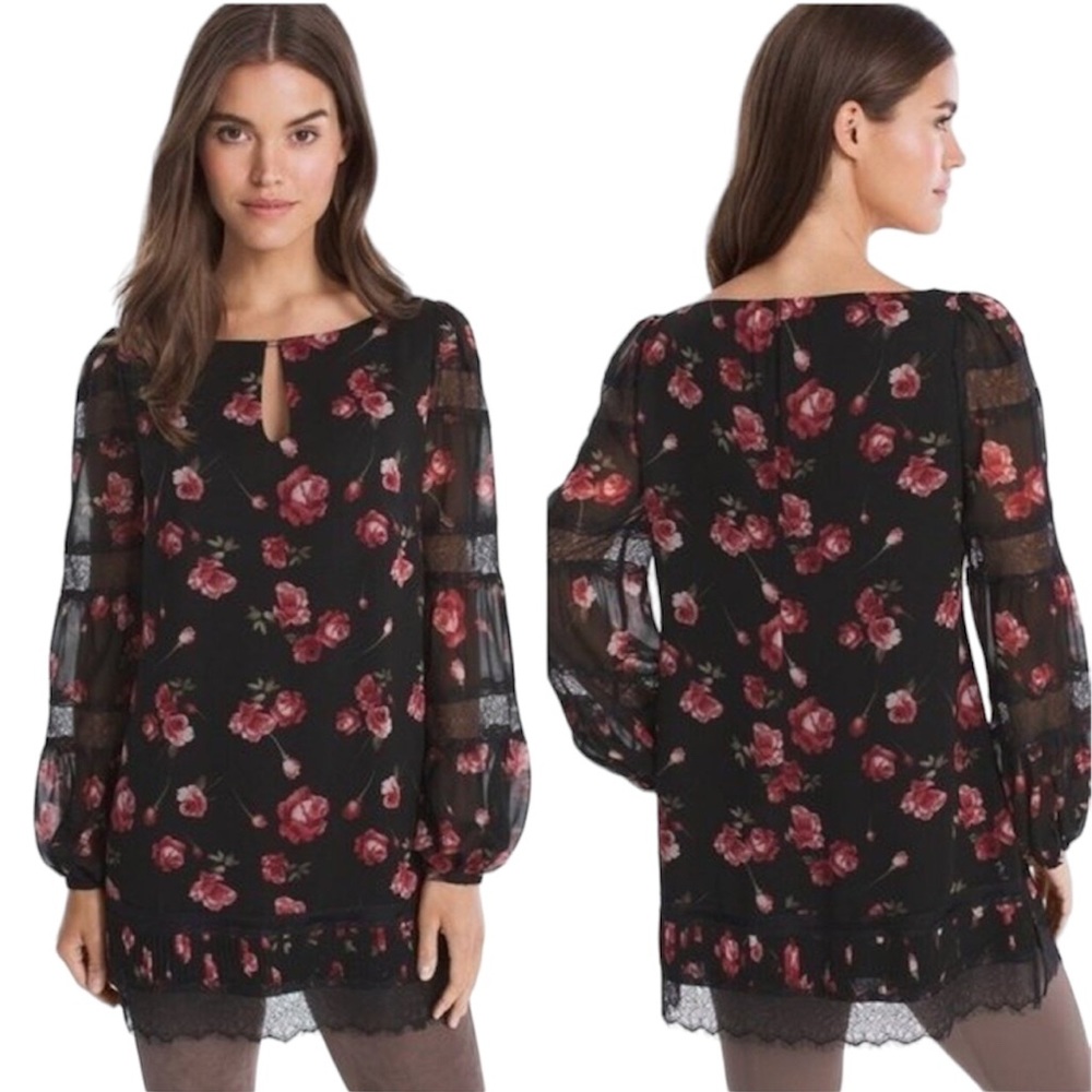 White House Black Market Floral Lace Chiffon Dress Size 10